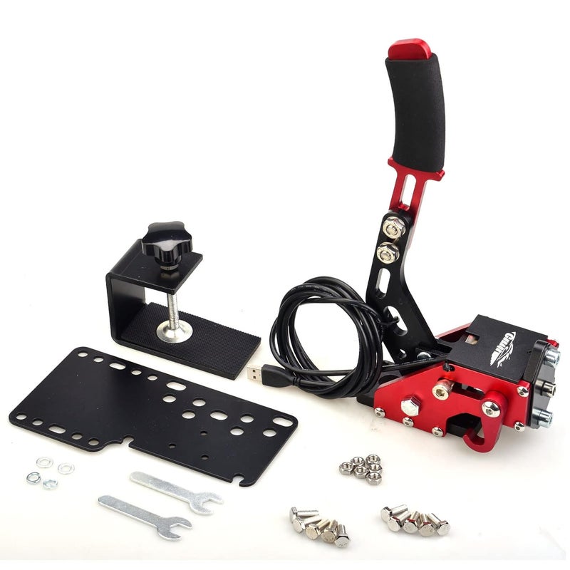CNRAQR PC Racing Game USB Handbrake for 16Bit SIM for Racing Games, Compatible with G27 G29 G920 G923 T500 T300 Simulate Linear Handbrake Red（With Fixing Clip and Plate - Image 1